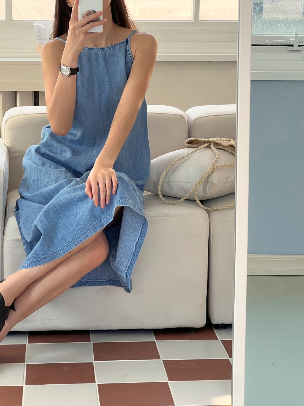 <Black Label> Away Denim Slip Maxi Dress