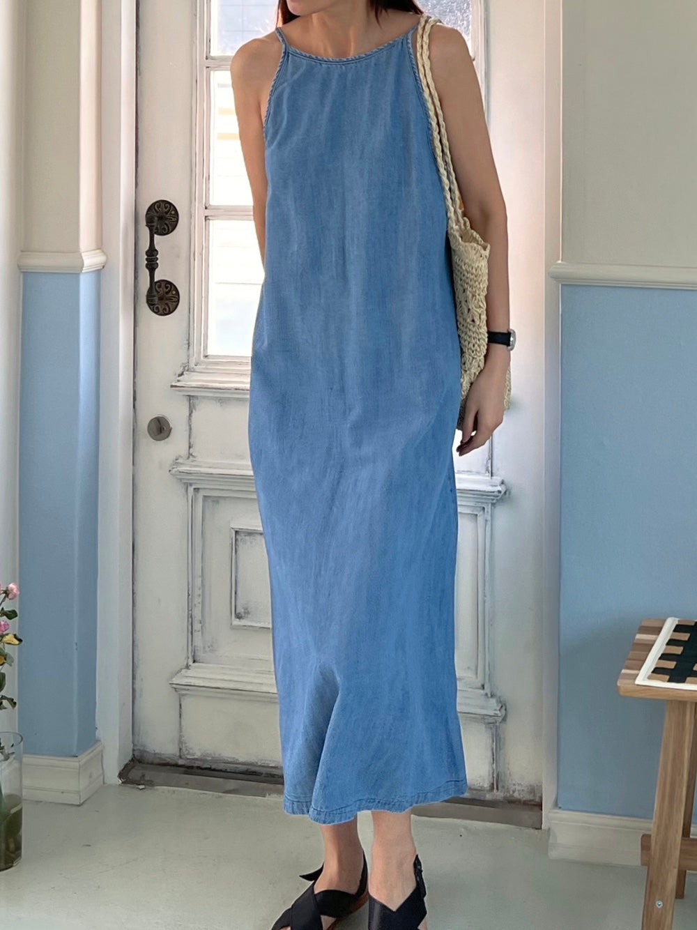 <Black Label> Away Denim Slip Maxi Dress
