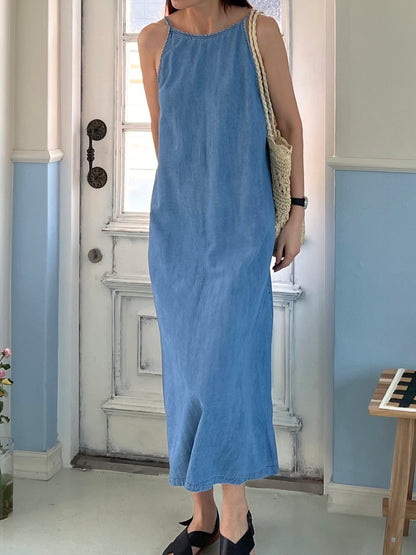 <Black Label> Away Denim Slip Maxi Dress
