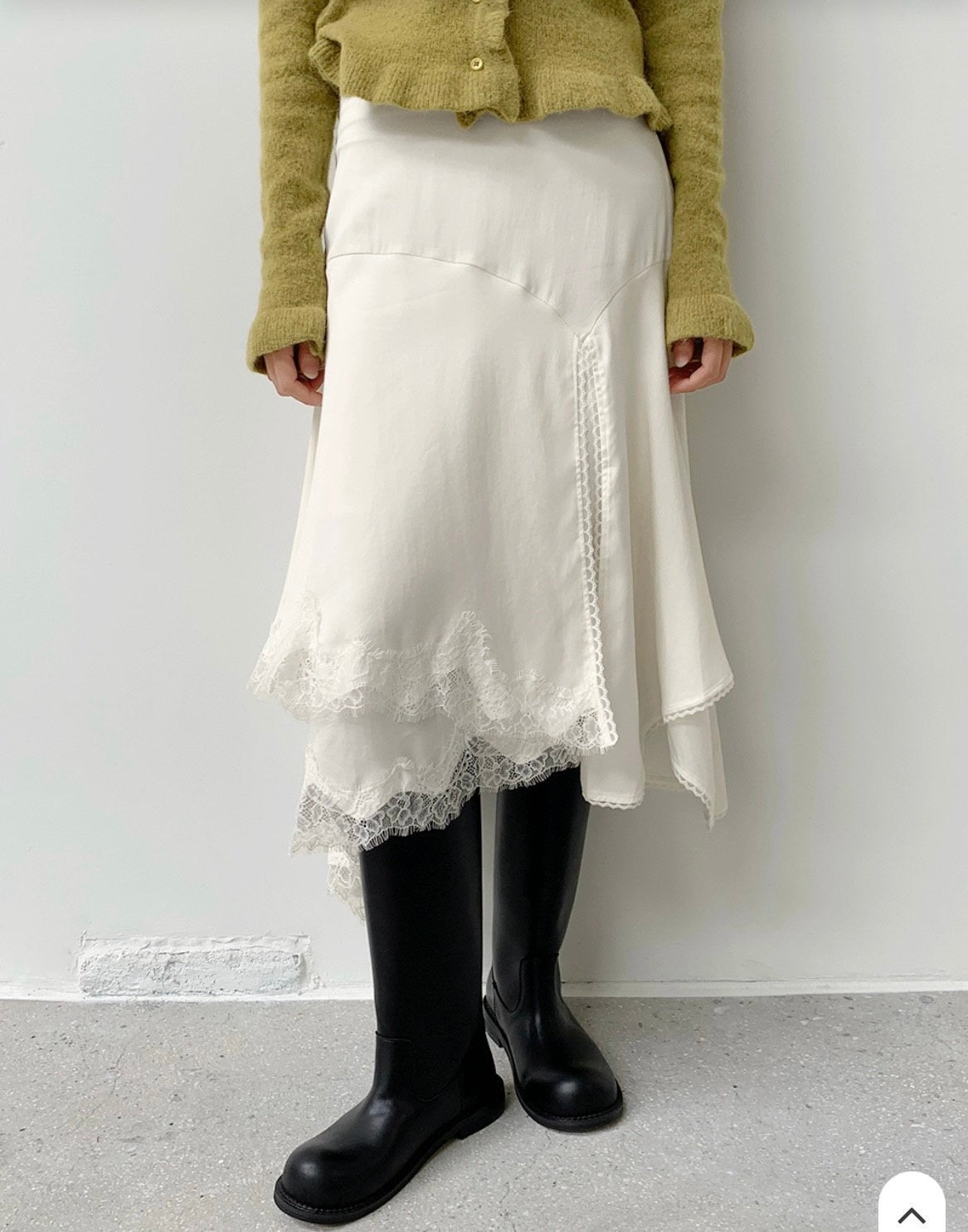 Satin Layered Skirt with Lace Trims