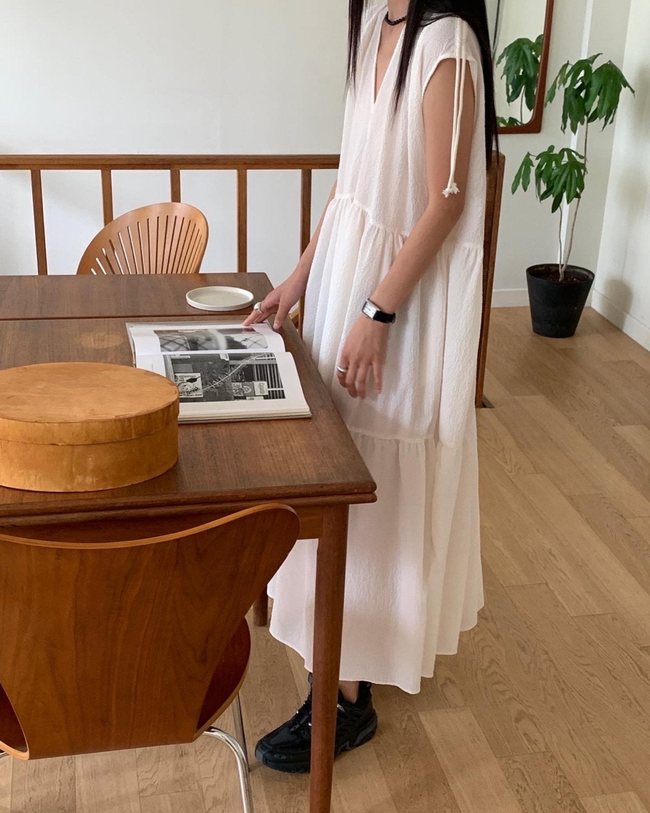 <Black Label> Rayon Dobby Maxi Dress