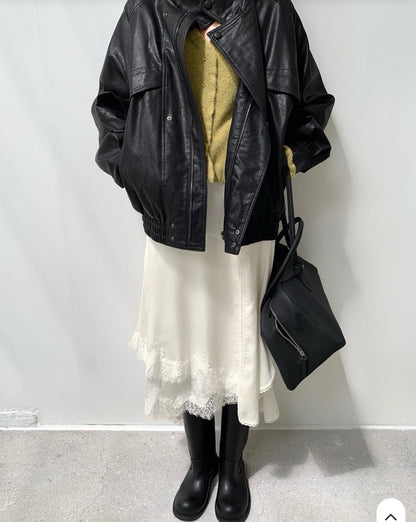 Satin Layered Skirt with Lace Trims