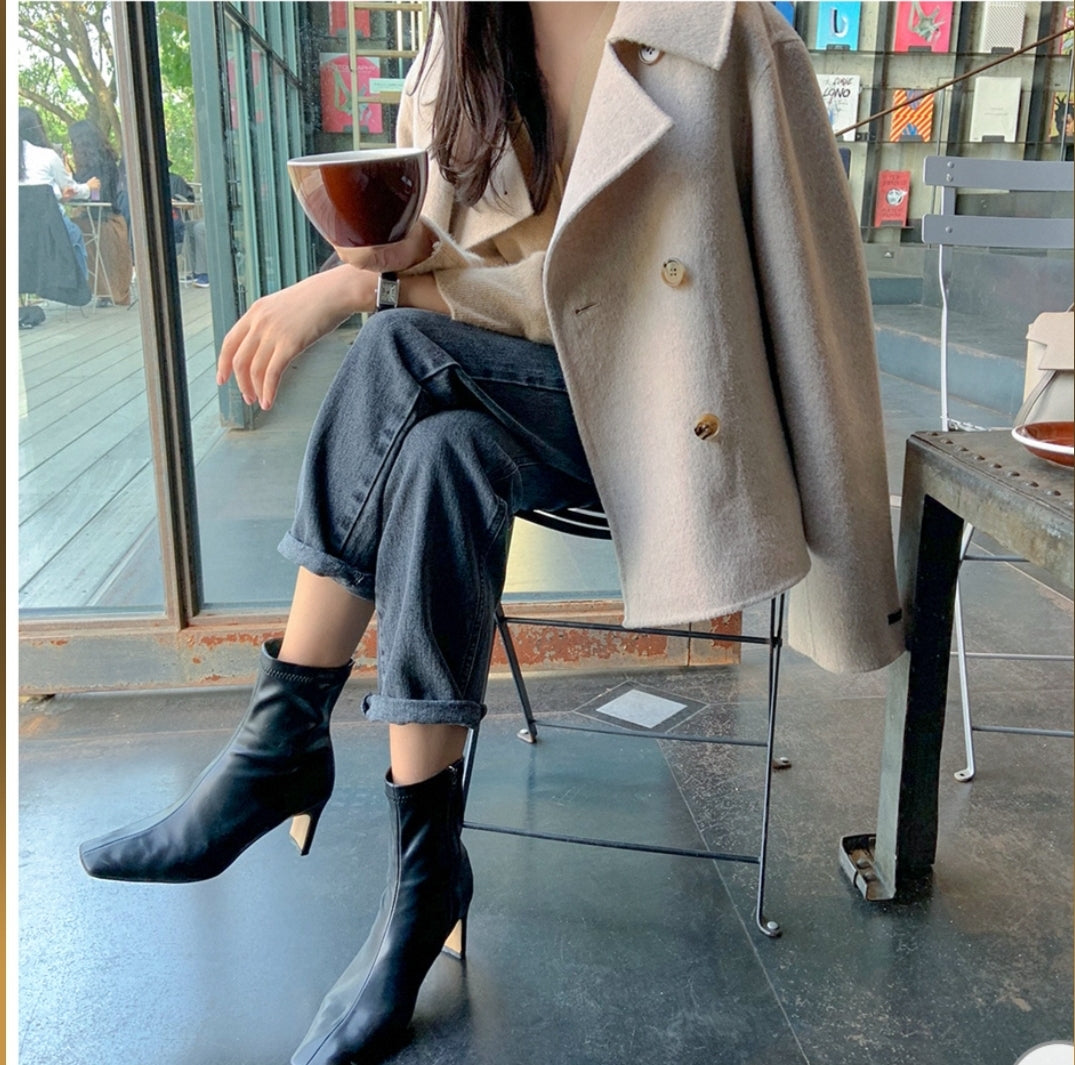 Handmade Wool Double Short Coat -1 left in Black