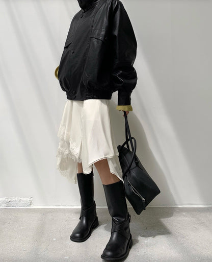 Satin Layered Skirt with Lace Trims