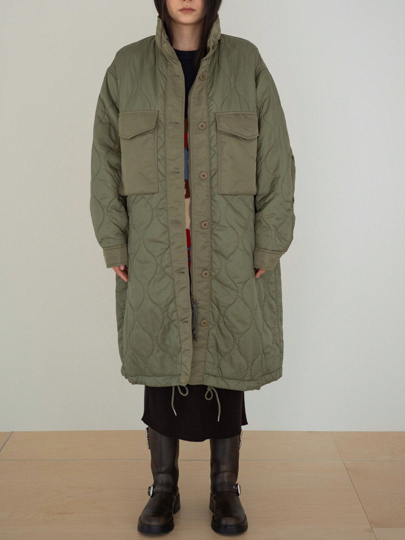 Military Quilting Long Jacket