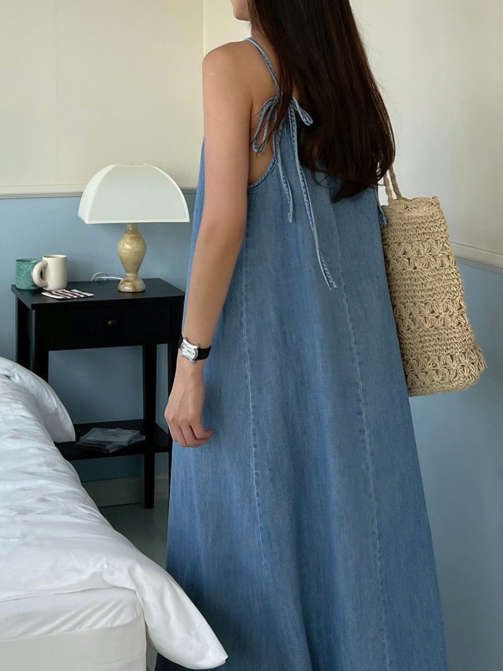 <Black Label> Away Denim Slip Maxi Dress