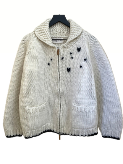 <Black>Hand Embroidered Chunky Knit Zip Up