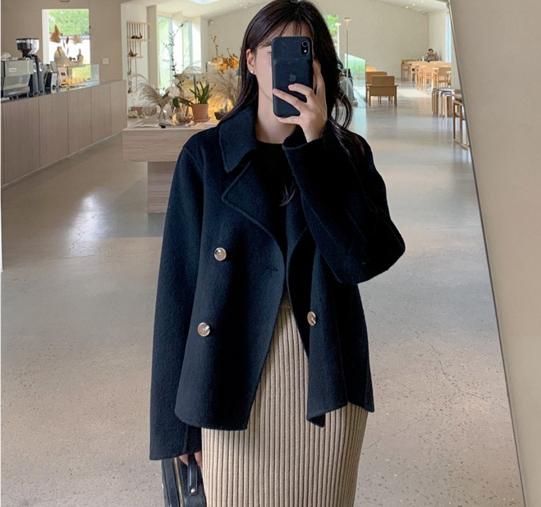 Handmade Wool Double Short Coat -1 left in Black