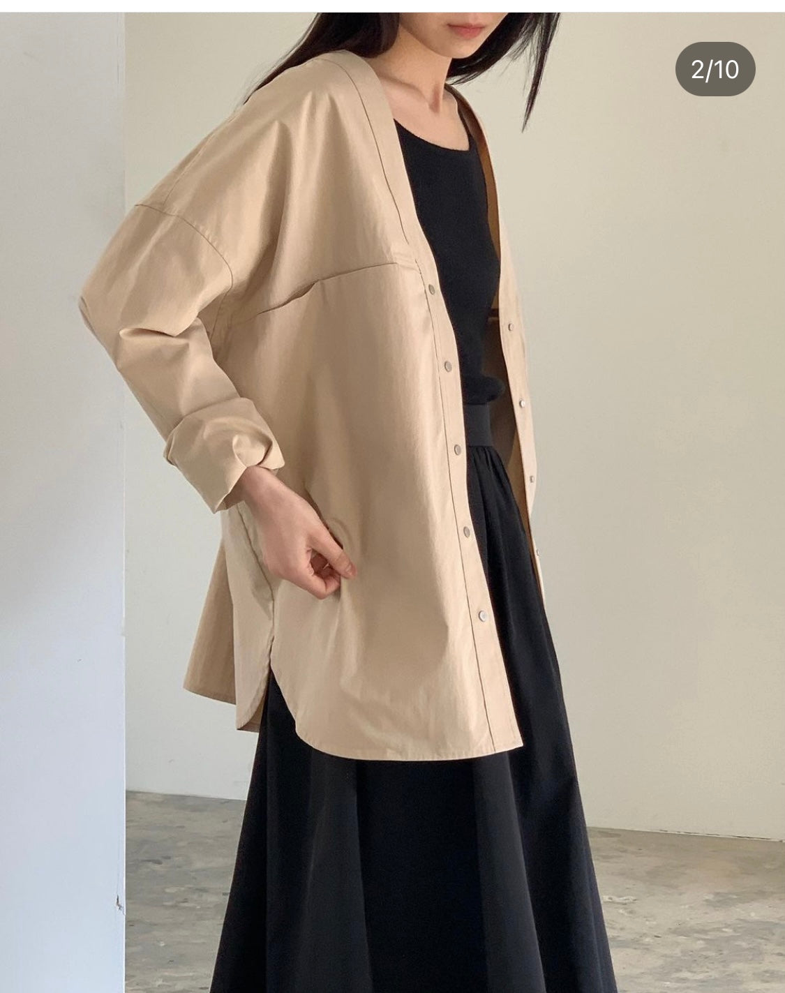 Cotton Nylon Collarless Cardi-Shirt