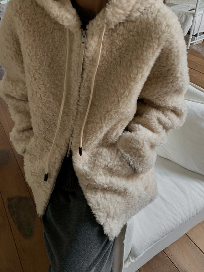 Faux Shearling Zip Up Jacket with a Hood