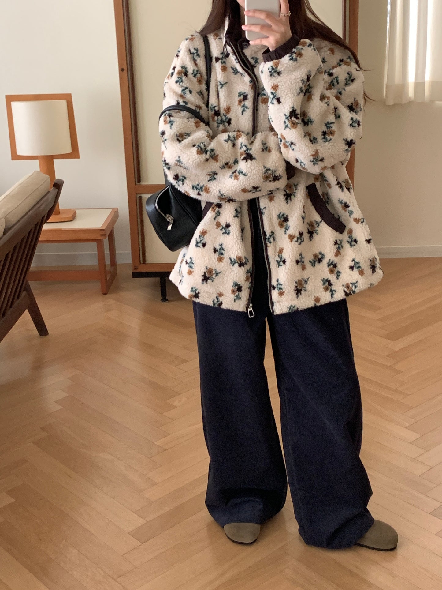 Colorblocked Floral Fleece Jacket with Quilted Interior
