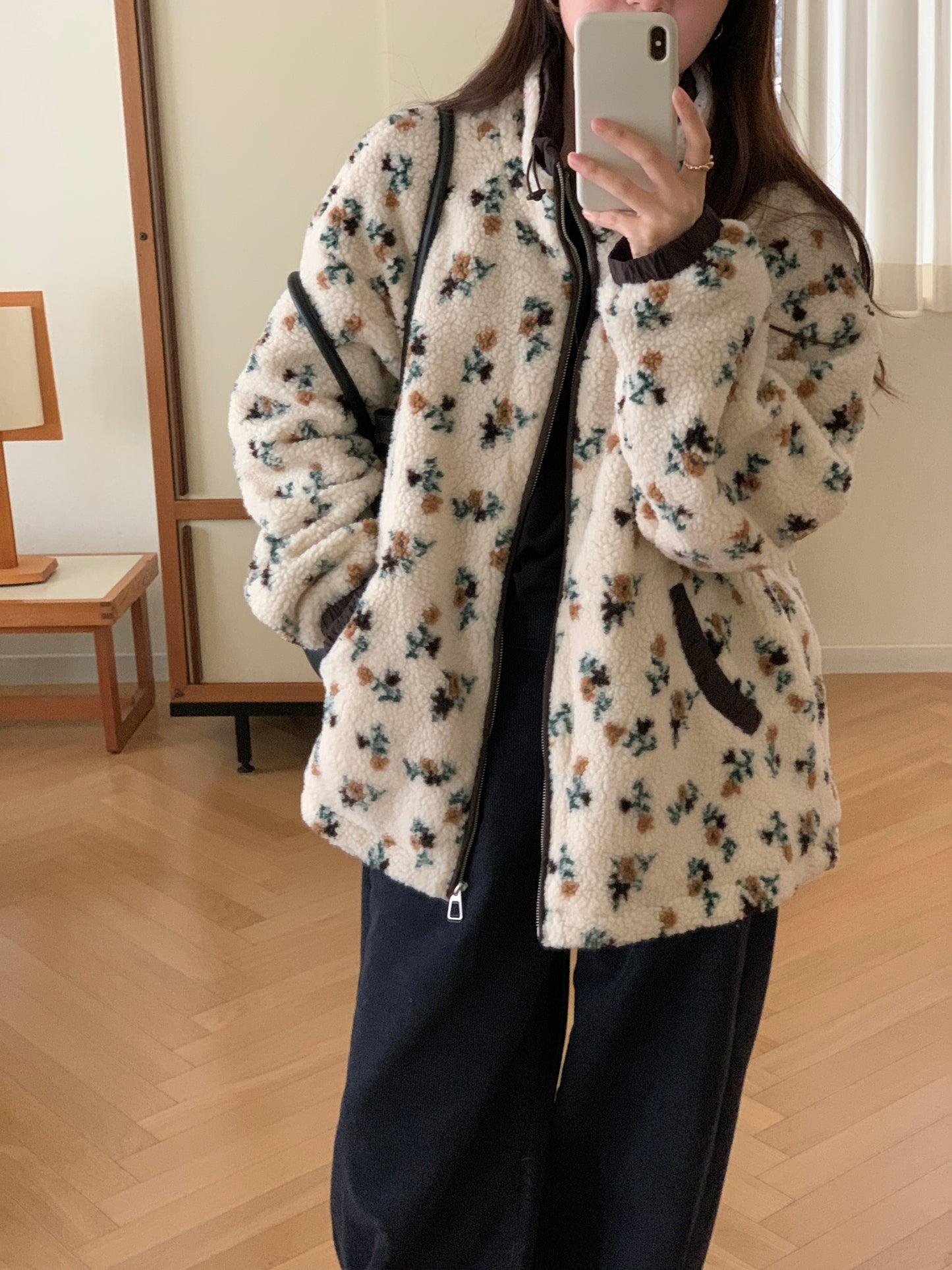Colorblocked Floral Fleece Jacket with Quilted Interior