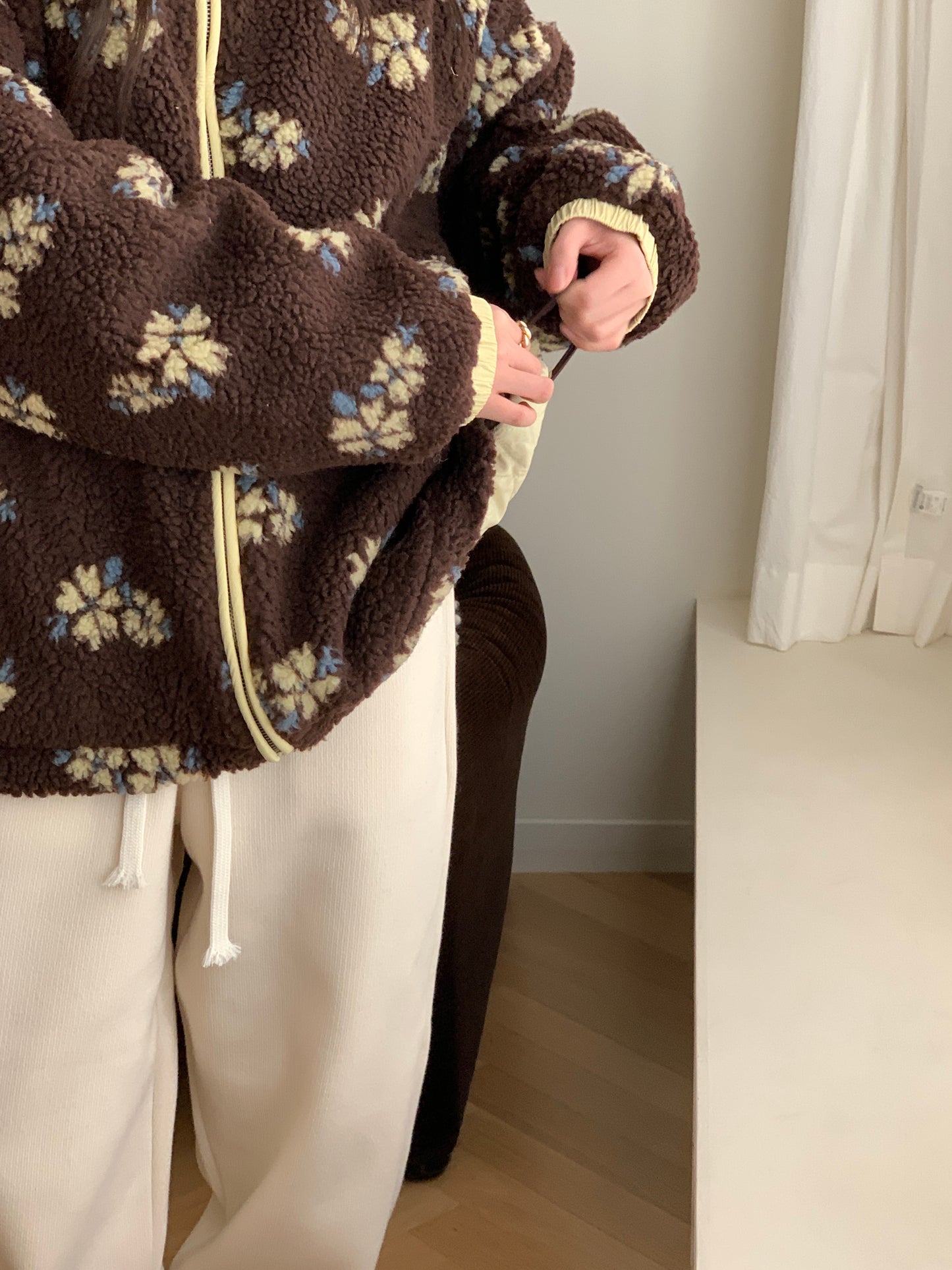 Colorblocked Floral Fleece Jacket with Quilted Interior