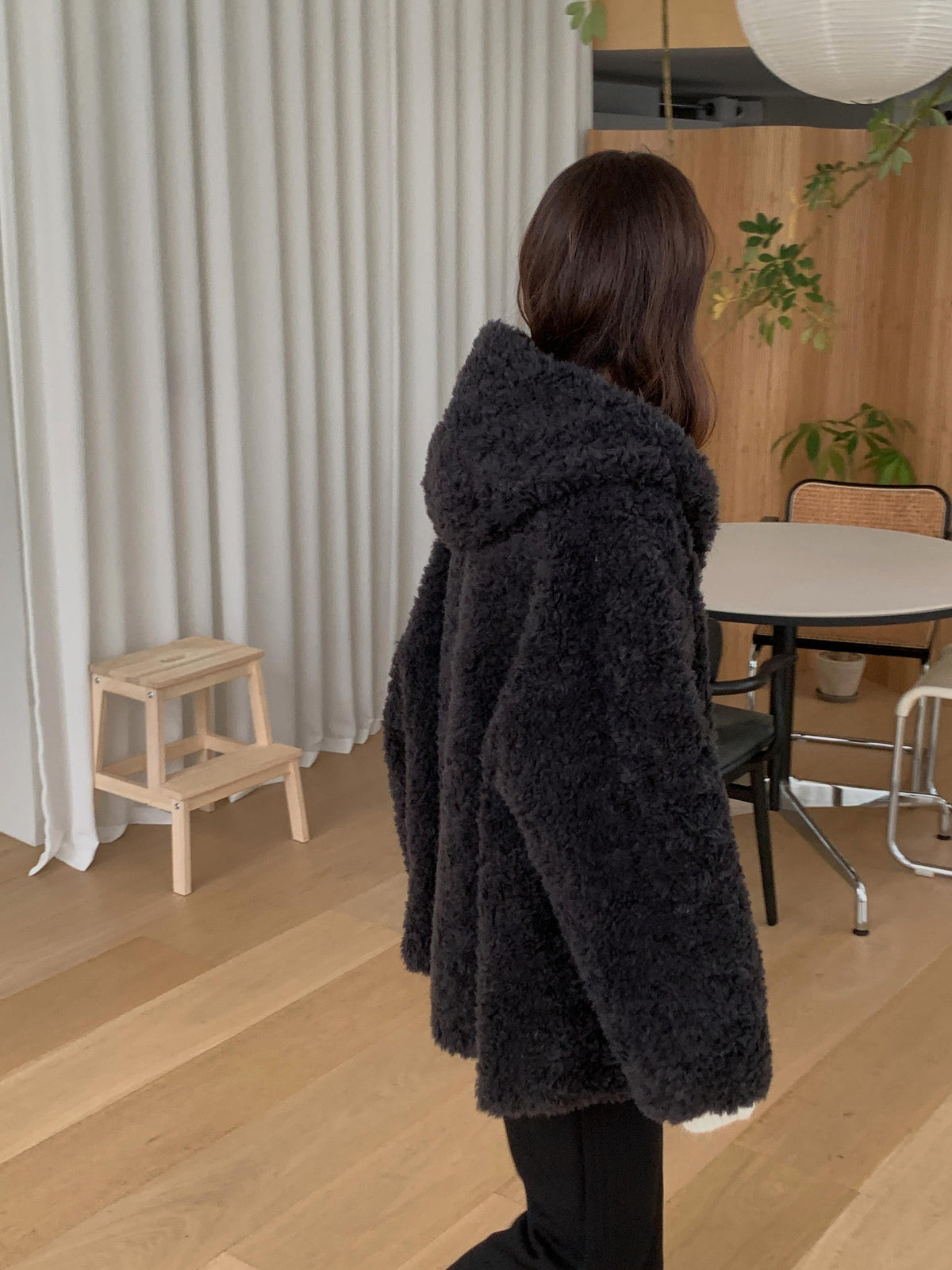 Faux Shearling Zip Up Jacket with a Hood