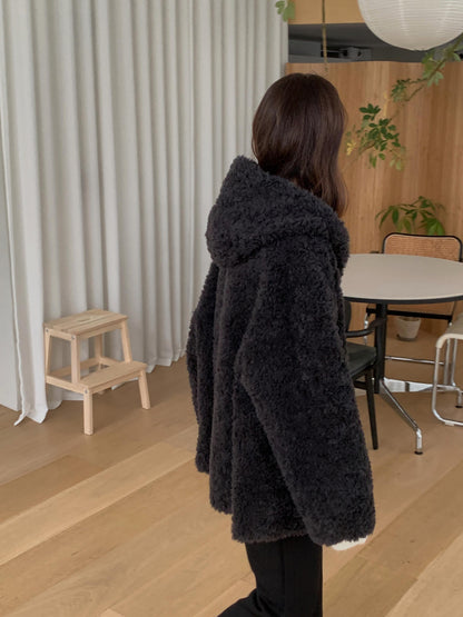 Faux Shearling Zip Up Jacket with a Hood