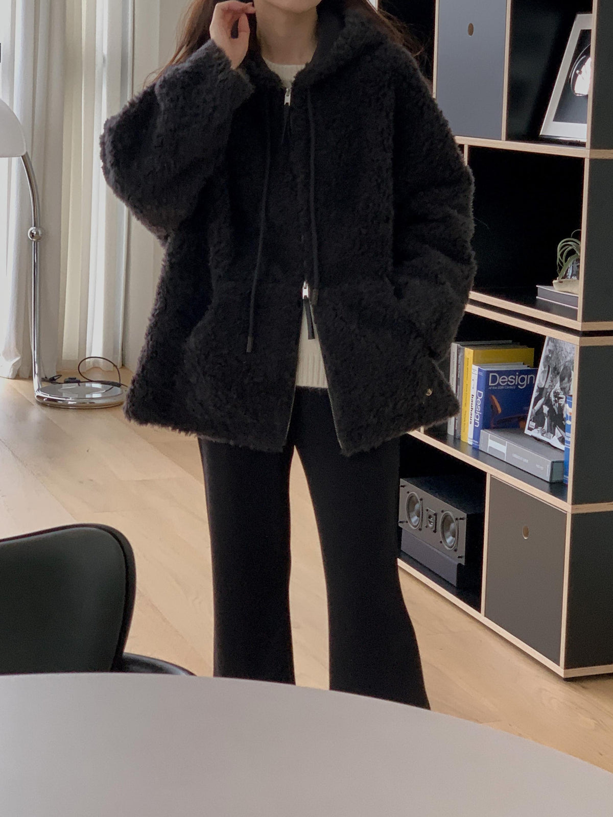 Faux Shearling Zip Up Jacket with a Hood