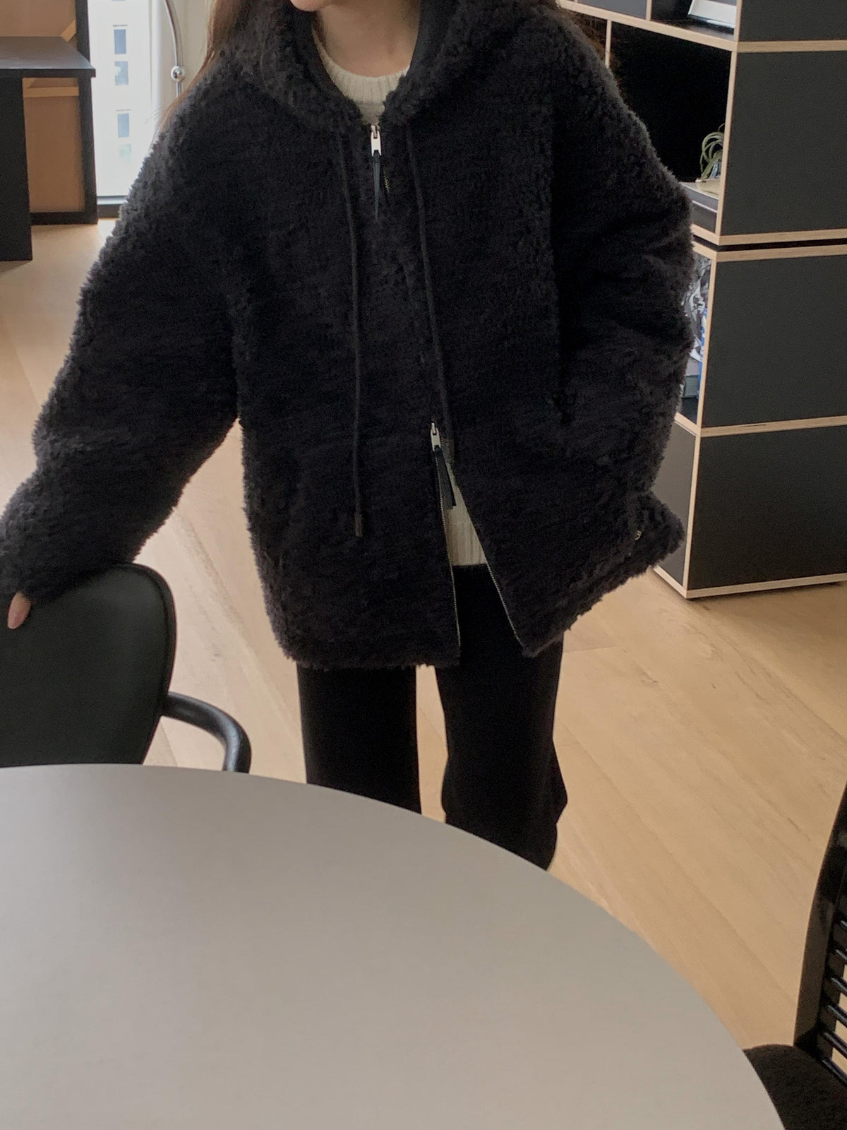 Faux Shearling Zip Up Jacket with a Hood