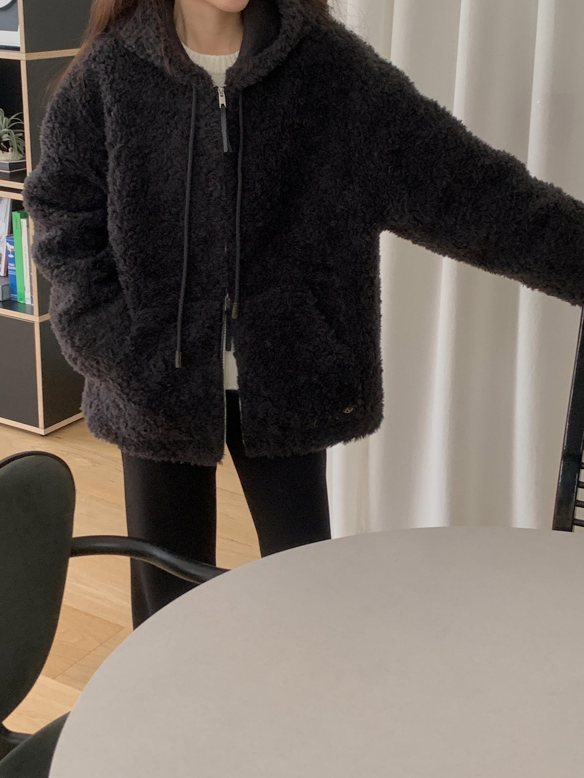 Faux Shearling Zip Up Jacket with a Hood