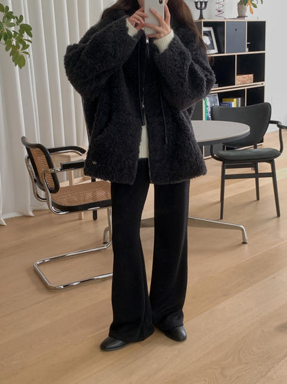 Faux Shearling Zip Up Jacket with a Hood