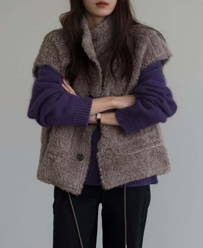Reversible Wool Shearling Vest