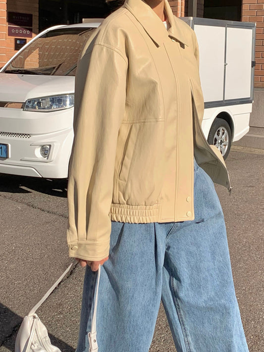 Soft Vegan Leather Bomber Jacket