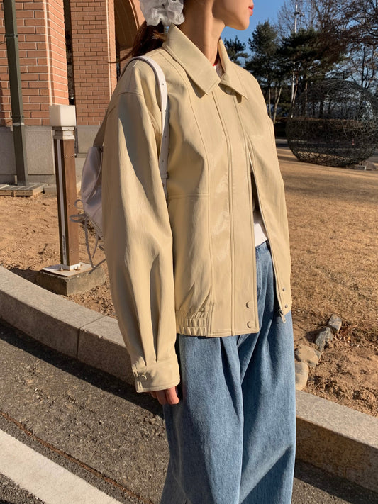 Soft Vegan Leather Bomber Jacket