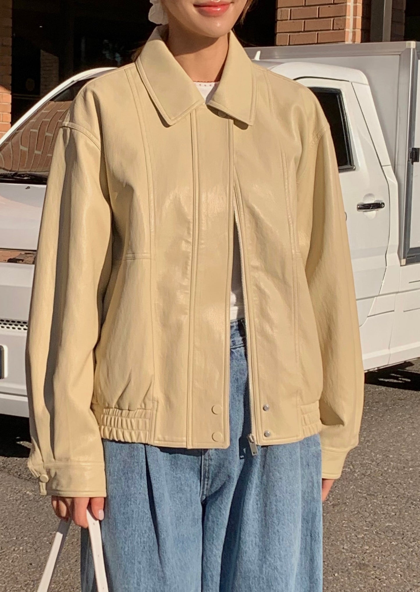 Soft Vegan Leather Bomber Jacket