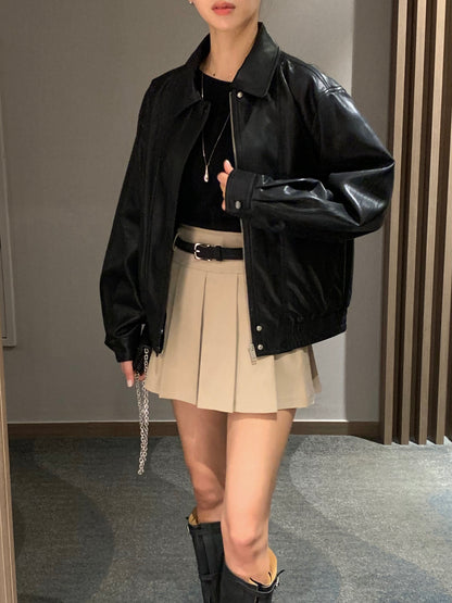 Soft Vegan Leather Bomber Jacket