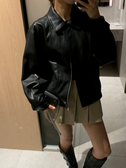 Soft Vegan Leather Bomber Jacket