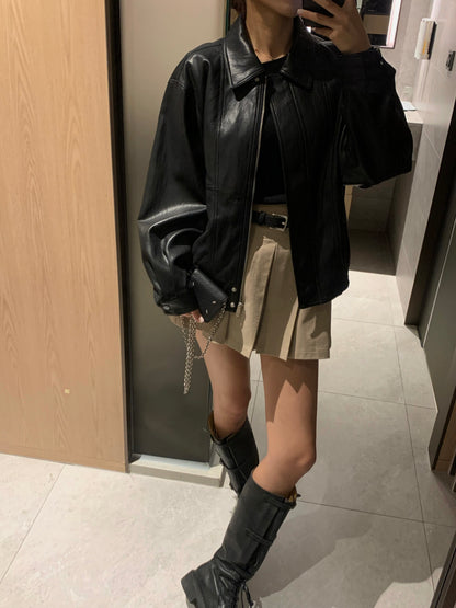 Soft Vegan Leather Bomber Jacket