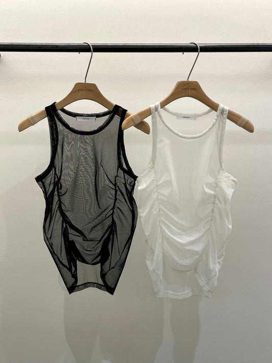 Shirring Tulle Tank Top