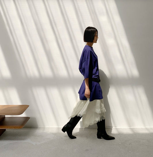 Satin Layered Skirt with Lace Trims