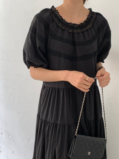Lace Inlay Tiered Dress