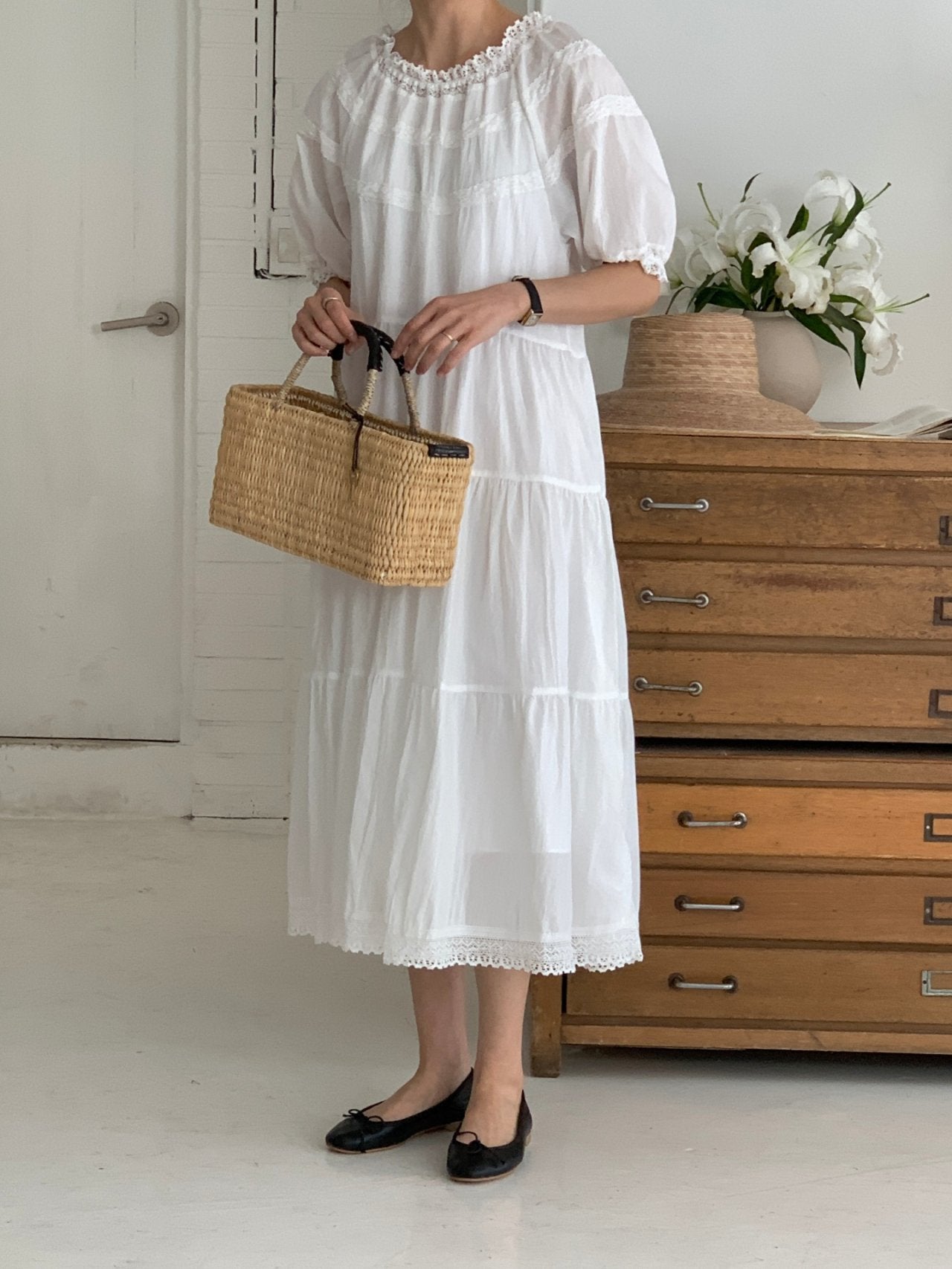 Lace Inlay Tiered Dress