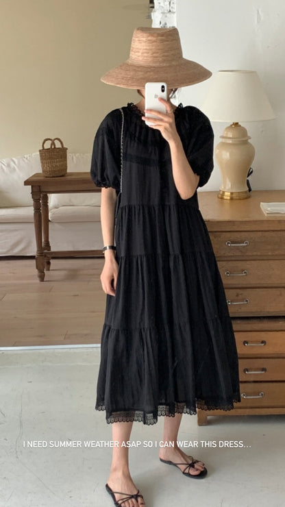 Lace Inlay Tiered Dress