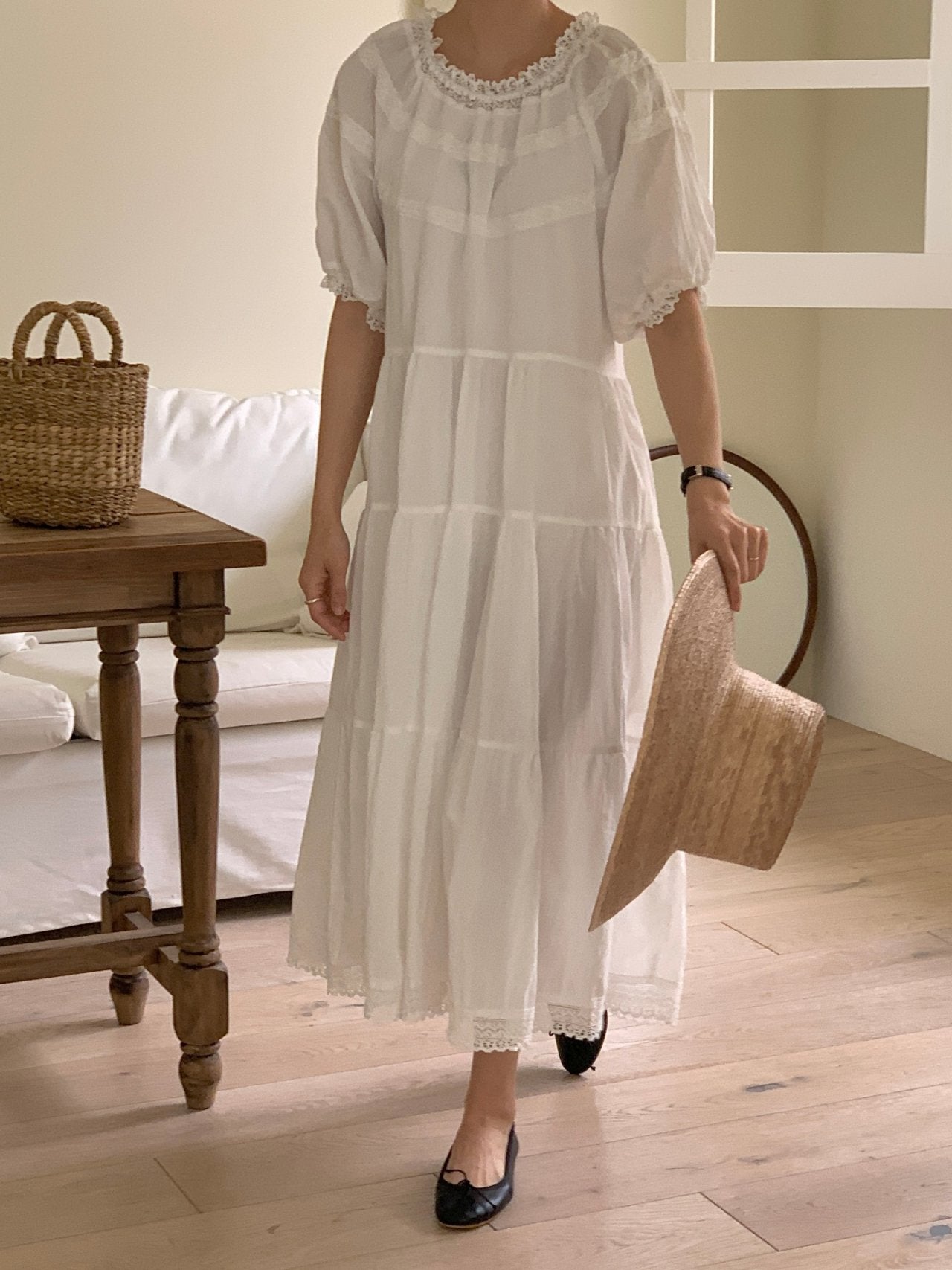 Lace Inlay Tiered Dress