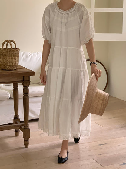 Lace Inlay Tiered Dress
