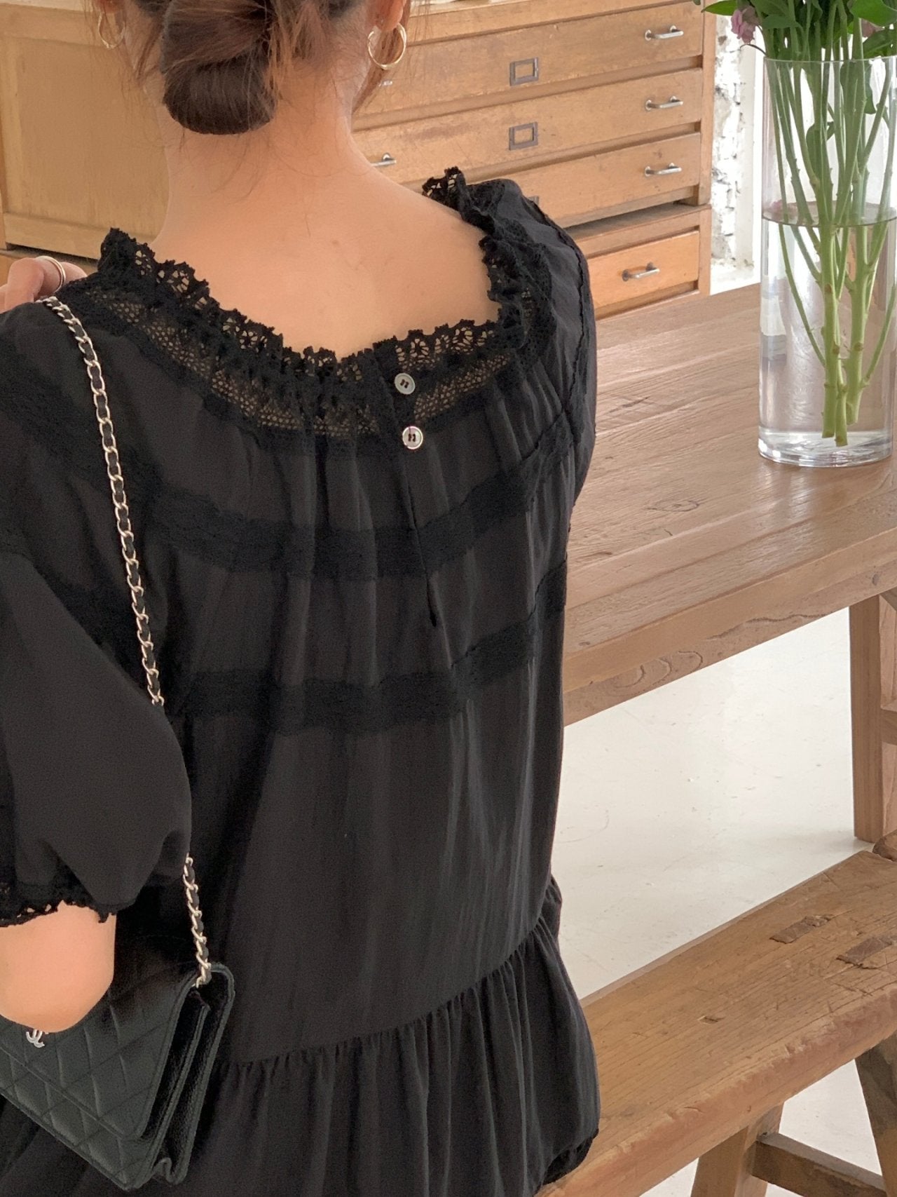 Lace Inlay Tiered Dress