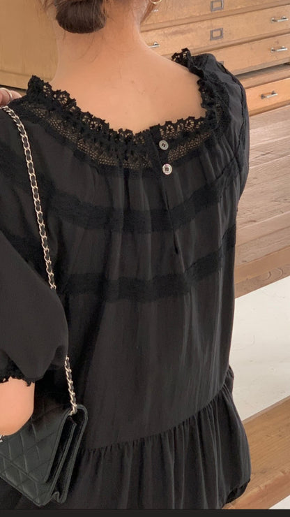 Lace Inlay Tiered Dress