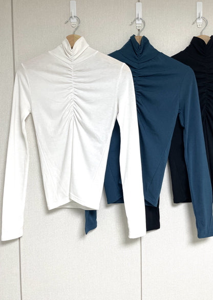 Shirred Turtleneck
