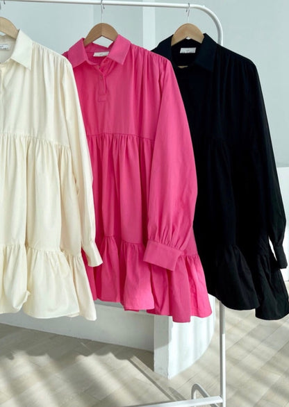 Tiered Mini Shirt Baby Doll Dress- Last one 1 in Ivory!