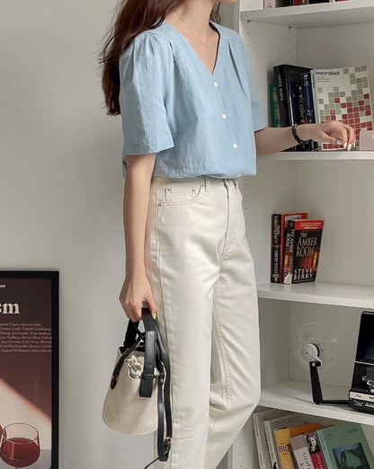 V-Neck Linen Blouse