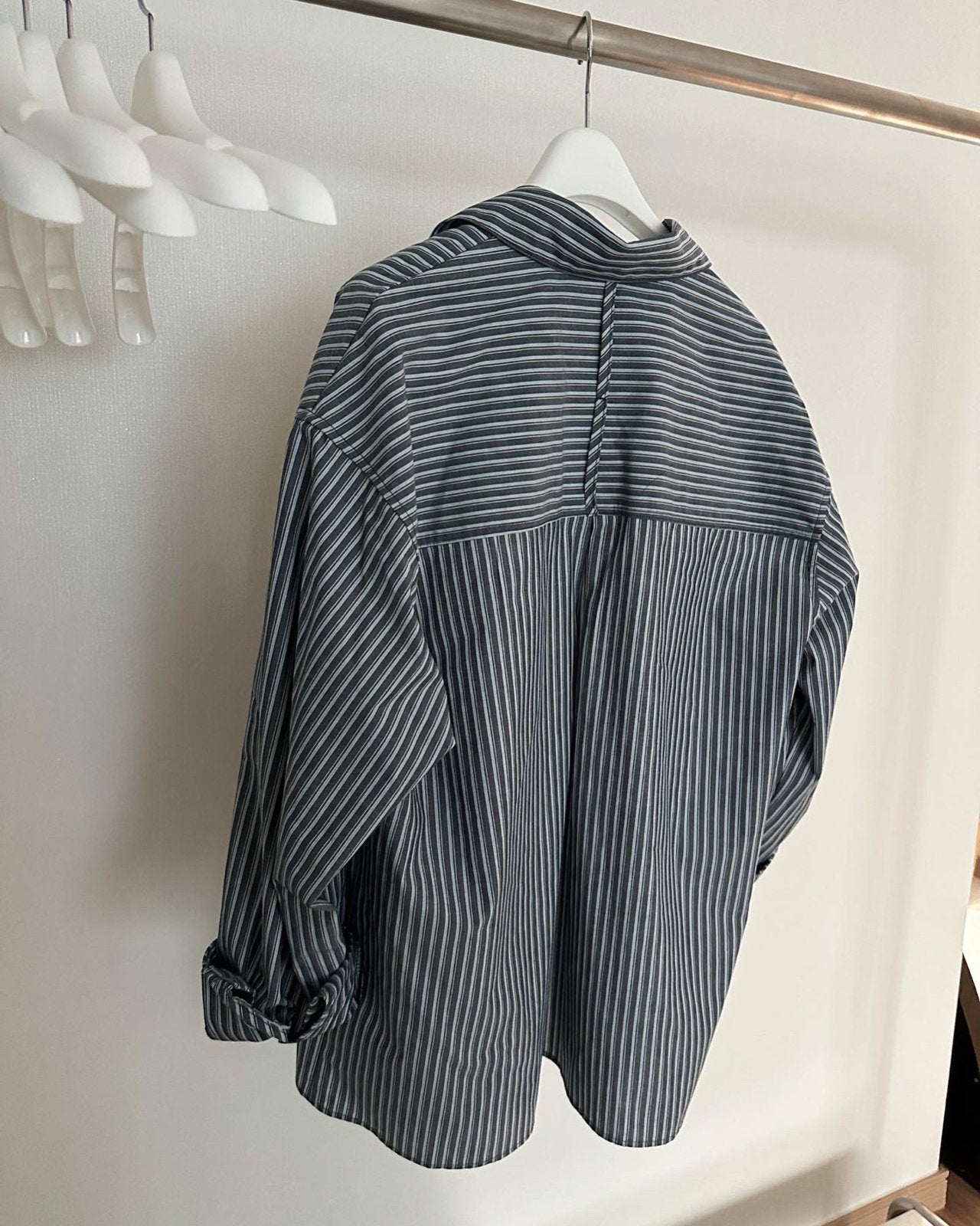 <Abi + Ari> Black Label Patched Pocket Stripe Shirt