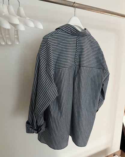 <Abi + Ari> Black Label Patched Pocket Stripe Shirt