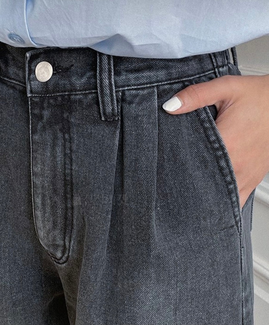 Pleat Front Denim Bermuda Shorts