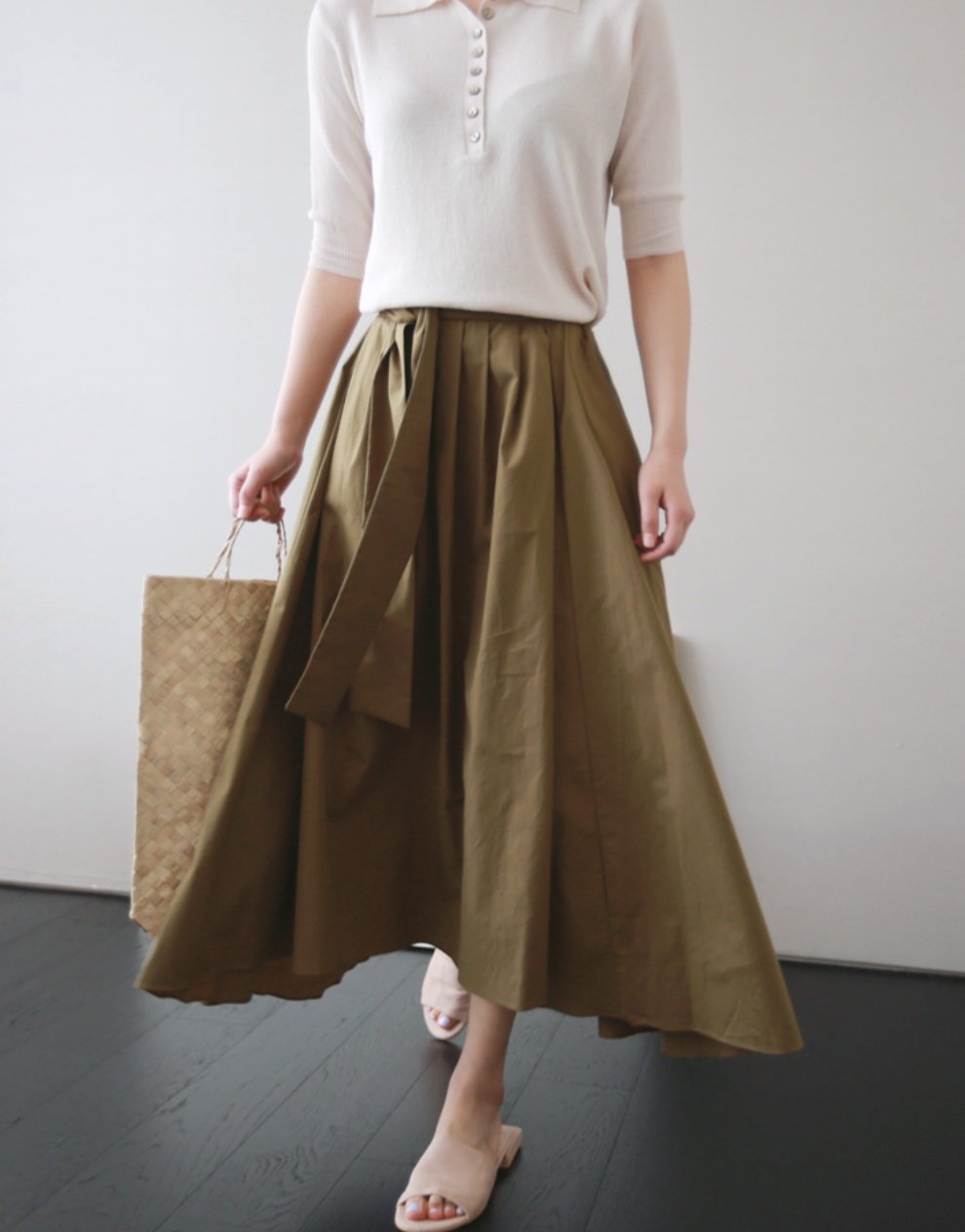 Hand Pleated Cotton Maxi Skirt