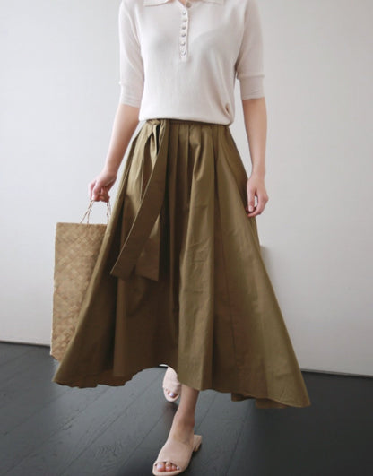 Hand Pleated Cotton Maxi Skirt