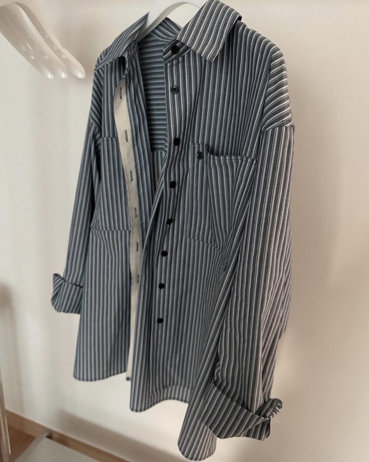 <Abi + Ari> Black Label Patched Pocket Stripe Shirt