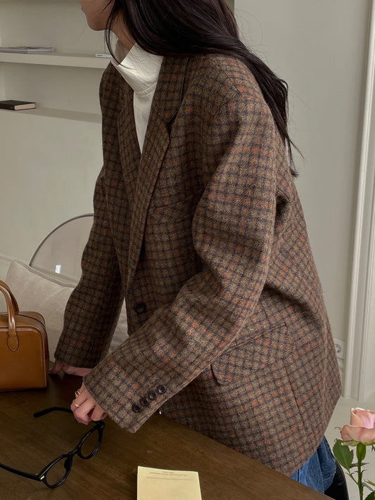Wool Check Blazer - Rust Check