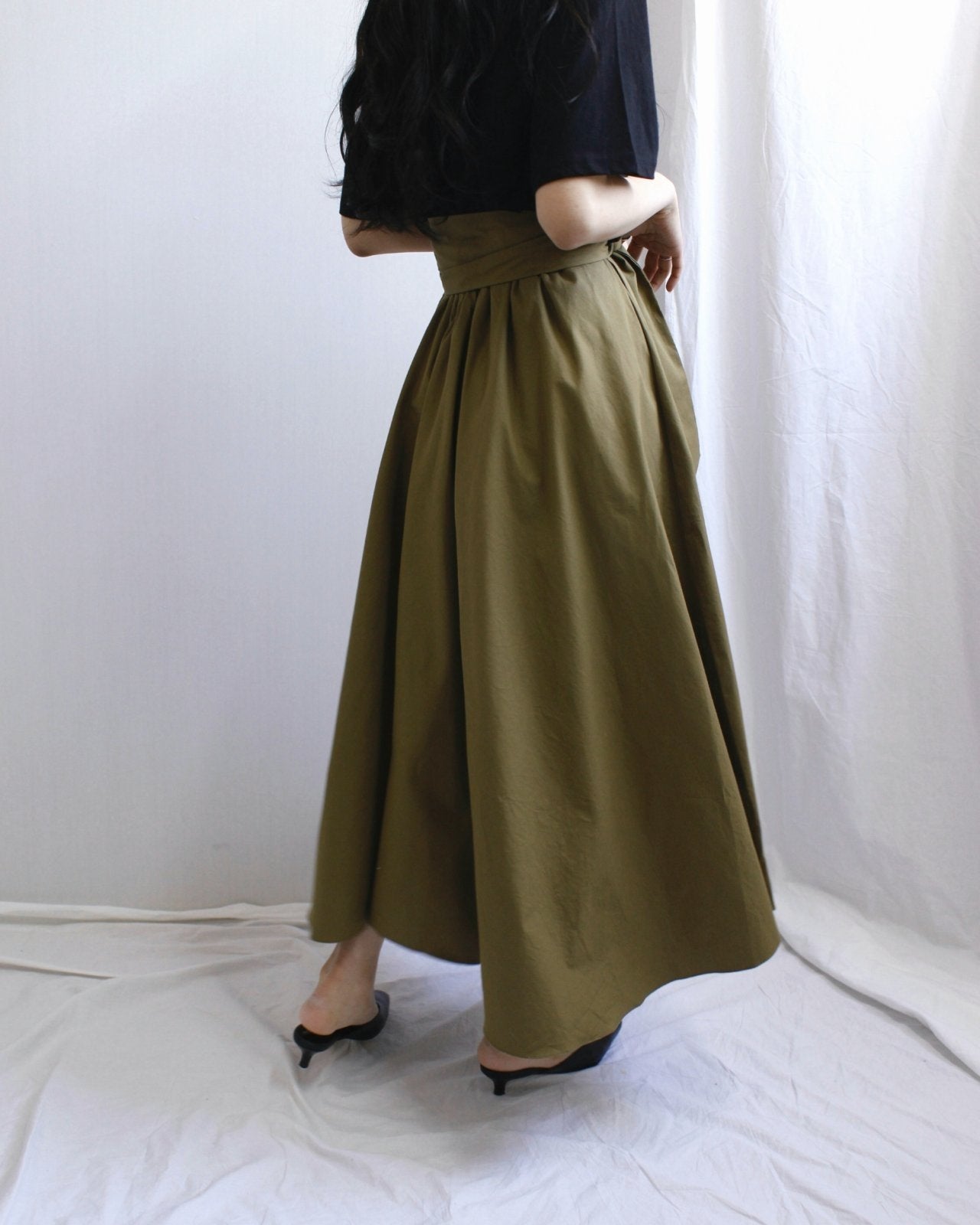 Hand Pleated Cotton Maxi Skirt